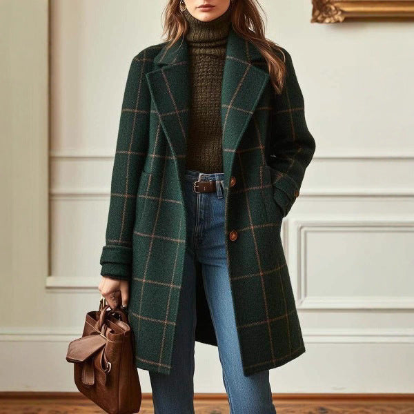 Manteau en laine à carreaux pour femmes Levoire