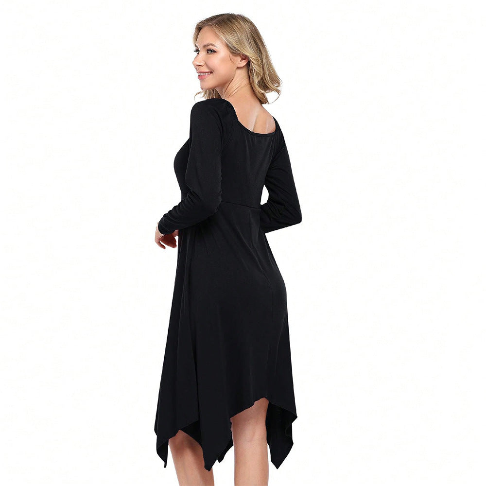 Robe longue asymétrique pour femme avec manches longues et corsage froncé Levoire