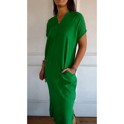 Levoire | Robe courte à encolure en V à manches courtes Vert