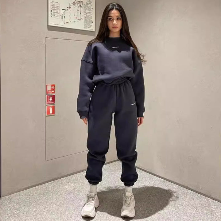 Levoire | Ensemble de sweat-shirt décontracté stylé à la mode à deux pièces Bleu foncé