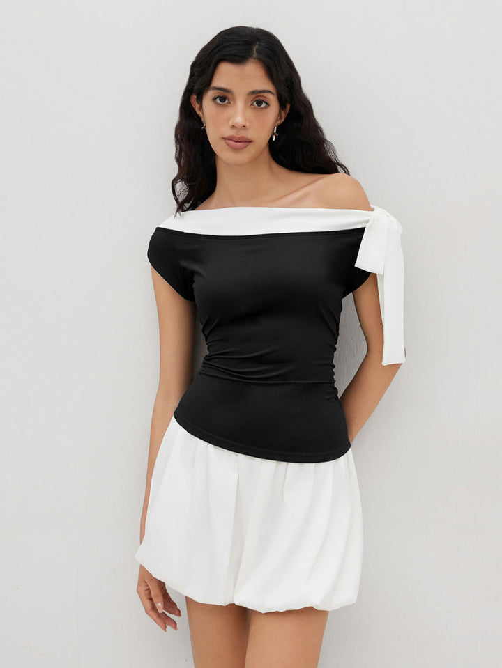 Haut femme avec design épaules dénudées et fermeture nœud ludique Levoire