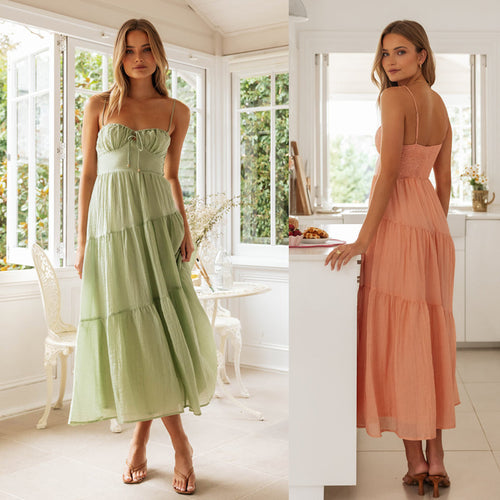 Robe maxi femme avec bretelles réglables et volants sophistiqués Levoire