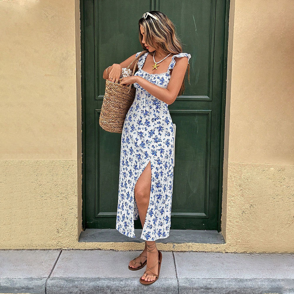 Robe maxi femme avec design floral et fente latérale Levoire