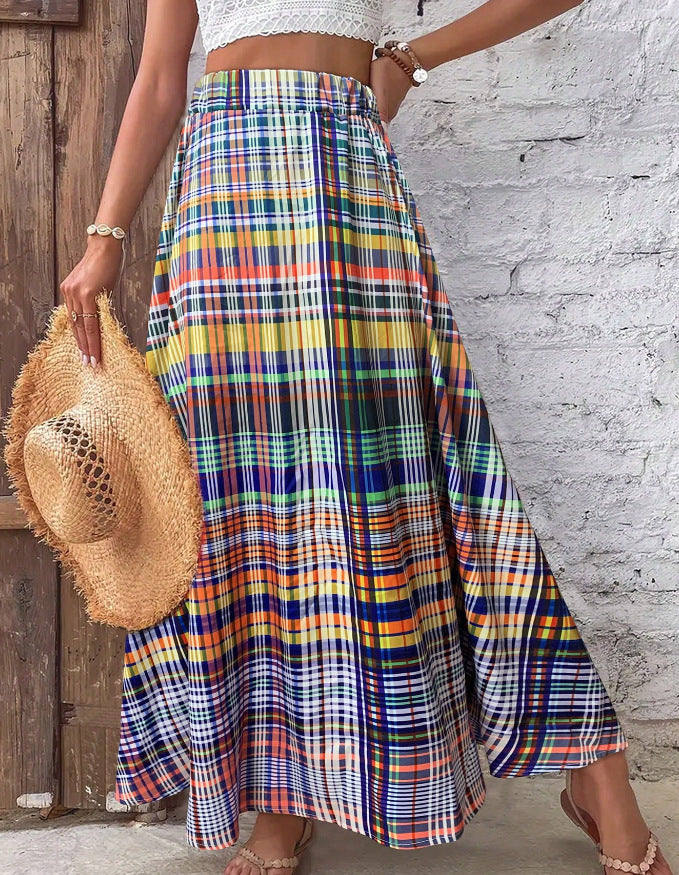 Jupe maxi pour femmes avec un motif à carreaux coloré et une coupe fluide Levoire
