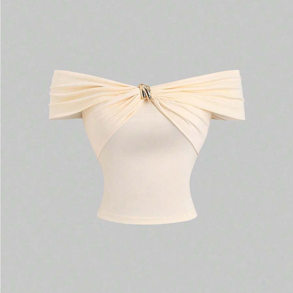 Top Femme Hors Épaule avec Effet Drapé Double et Fermeture Élégante Levoire