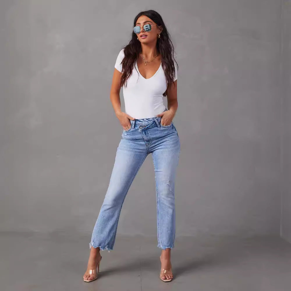 Jeans Mom pour femmes avec ourlet effiloché Levoire