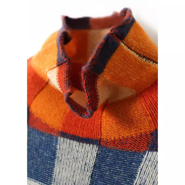Pull à carreaux coloré pour femmes avec col montant et tricot doux Levoire