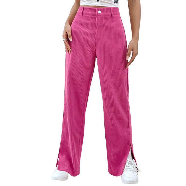 Pantalon large en velours côtelé pour femmes avec fente élégante Levoire