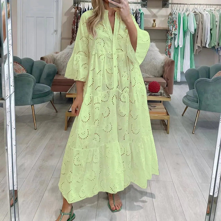 Levoire | Robe longue à décolleté en V pour femmes de style français Jaune