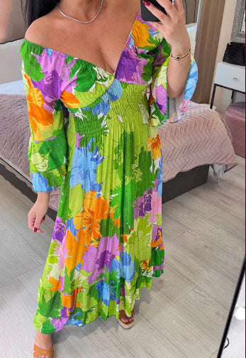 Levoire | Grande Taille Keijun Robe à Col V Fleur Vert