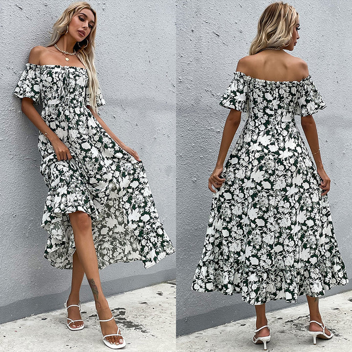 Robe maxi femme à épaules dénudées avec motif floral et fente ludique Levoire