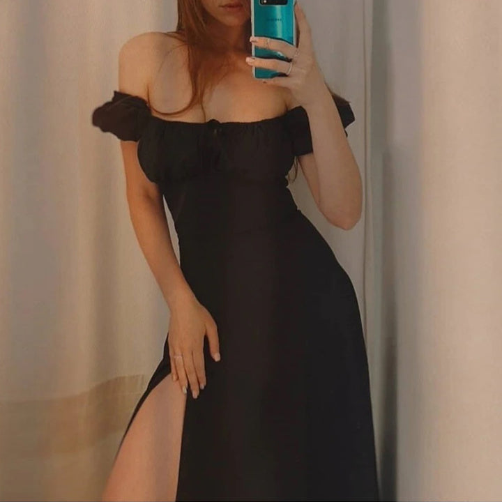 Robe maxi femme avec design off-the-shoulder et manches bouffantes volumineuses Levoire