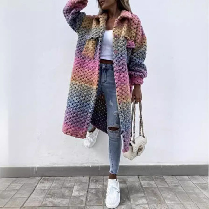 manteau en tricot épais pour femmes avec design de patchwork coloré Levoire