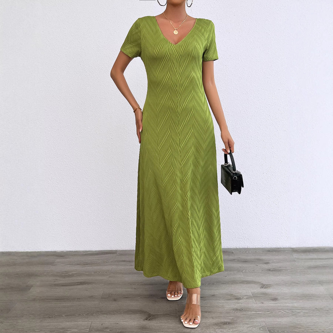 Robe maxi à manches longues pour femmes avec col en V élégant et texture côtelée Levoire
