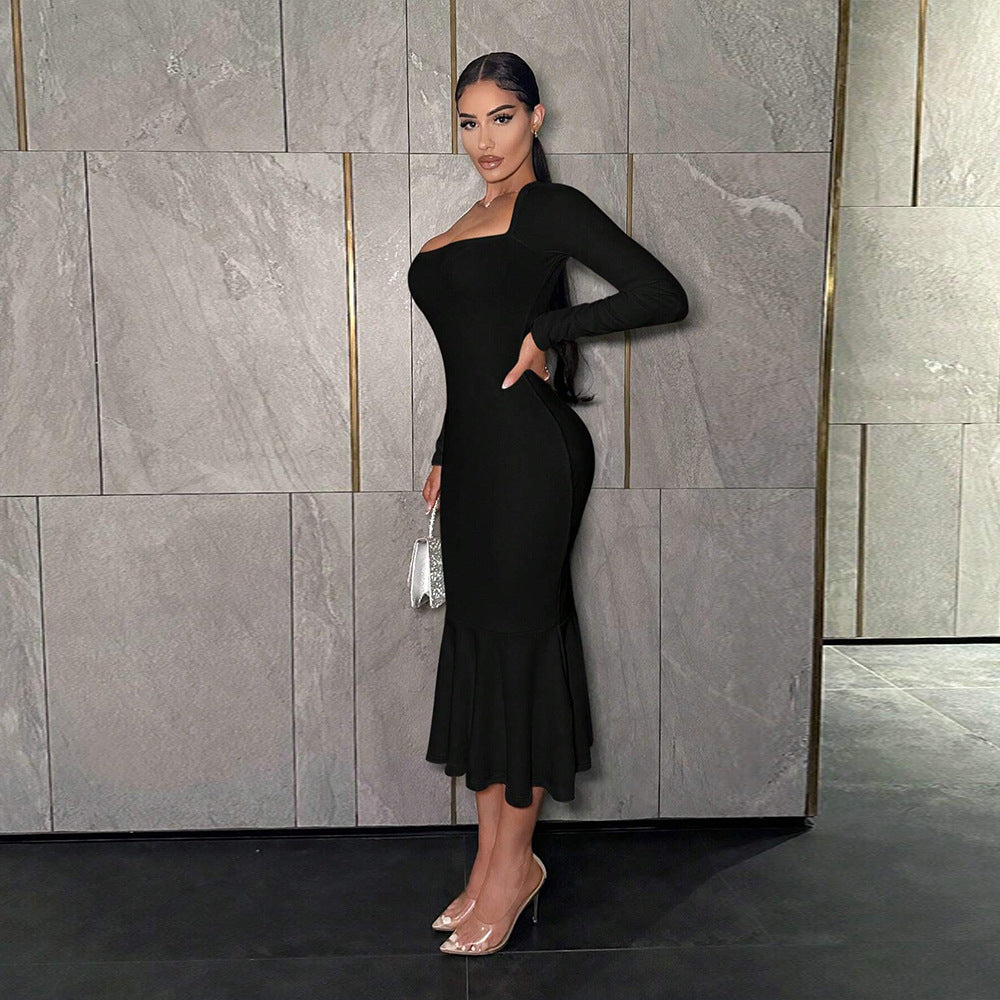 Robes longues pour femmes avec un décolleté carré chic et un ourlet évasé Levoire