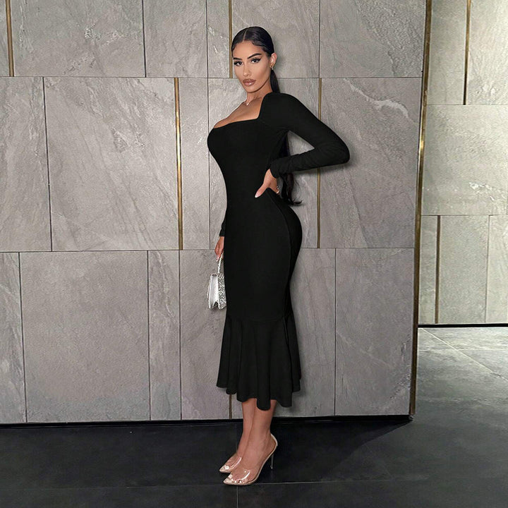 Robes longues pour femmes avec un décolleté carré chic et un ourlet évasé Levoire
