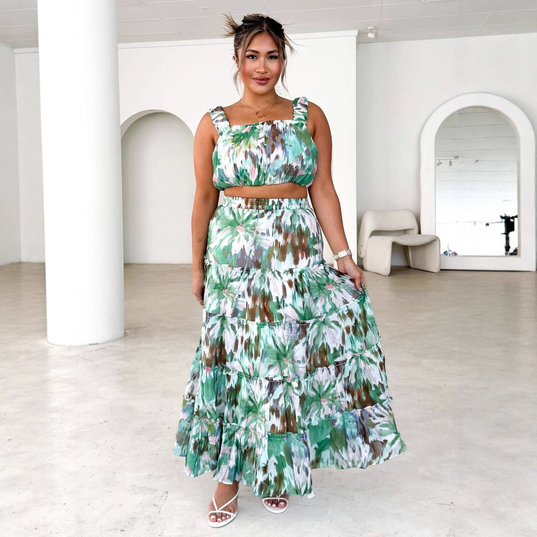 Robe Maxi Femme avec Blouse Aérée et Jupe Volumineuse Levoire