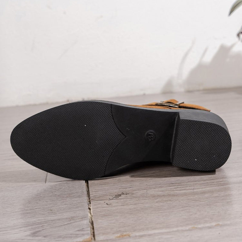 Levoire | Élégant Bottes Chunky À Talon Et À Boucle En Vin Pour Femmes