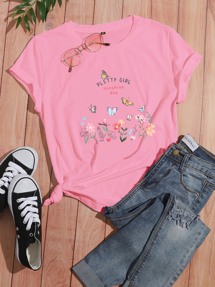 T-shirt pour femmes avec imprimé floral ludique et imprimé élégant Levoire