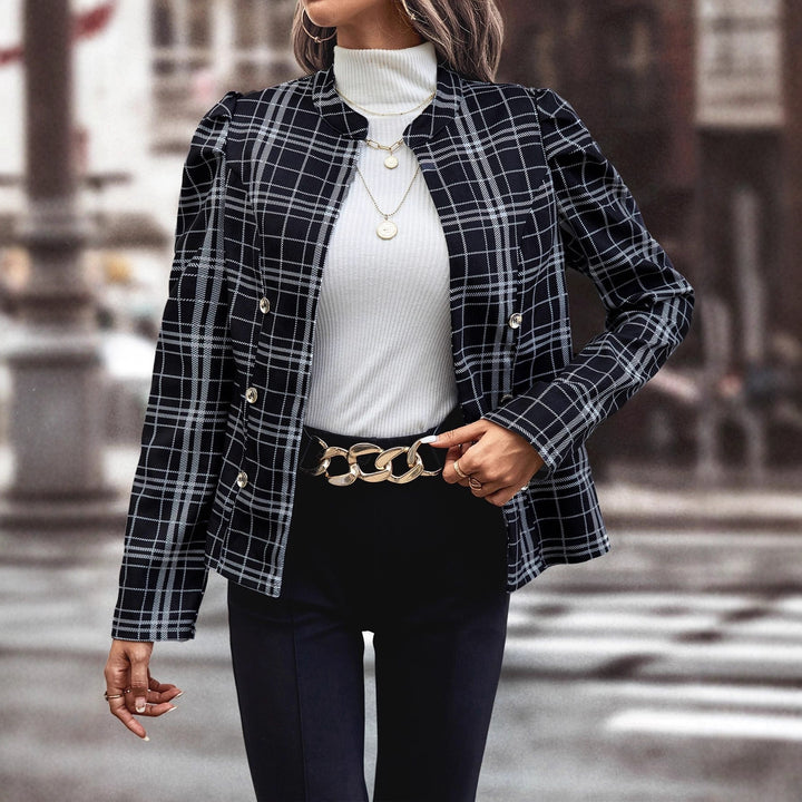 Veste blazer à carreaux pour femmes avec détails de boutons fonctionnels Levoire