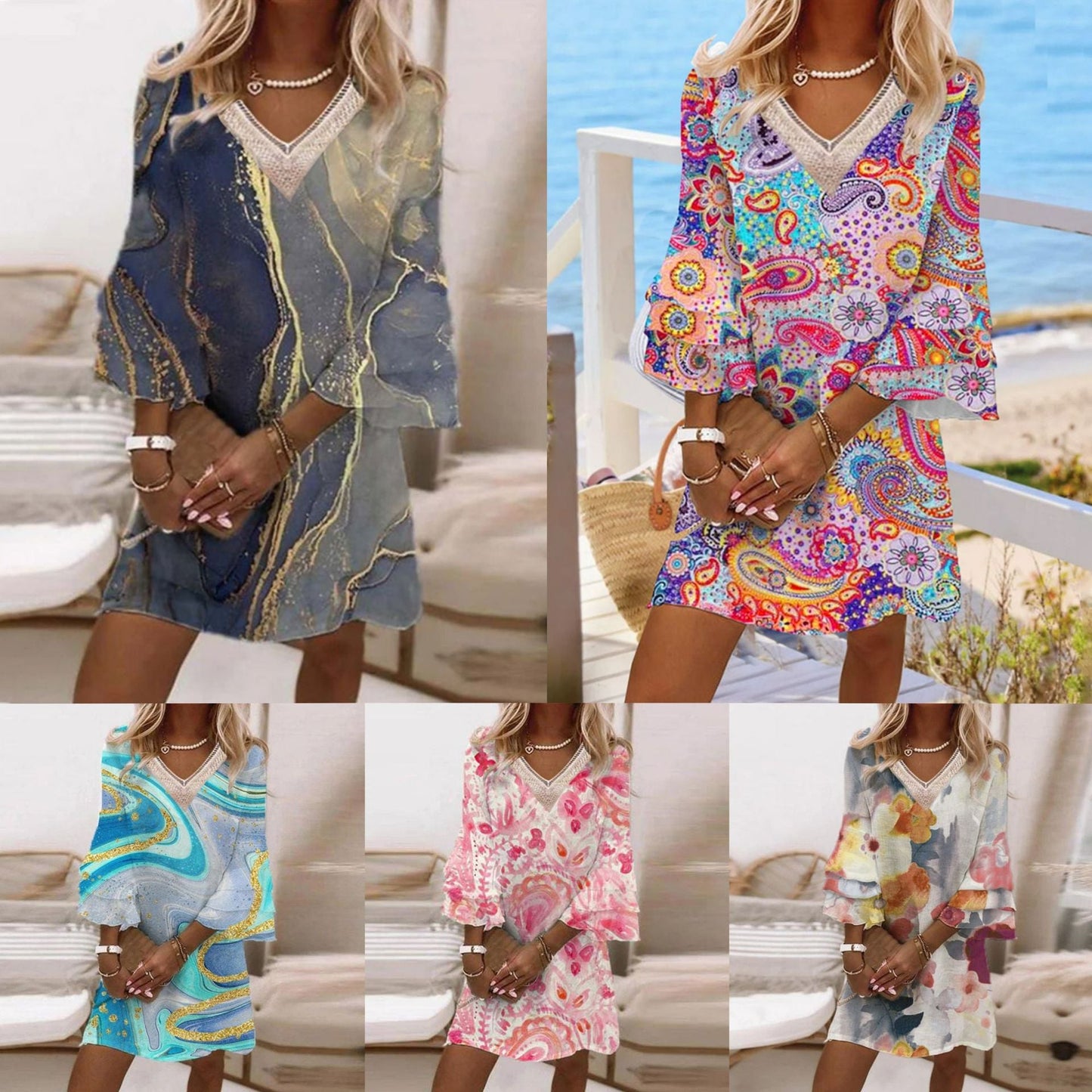 Levoire | À bretelles Décontracté Mini Robe V décolleté