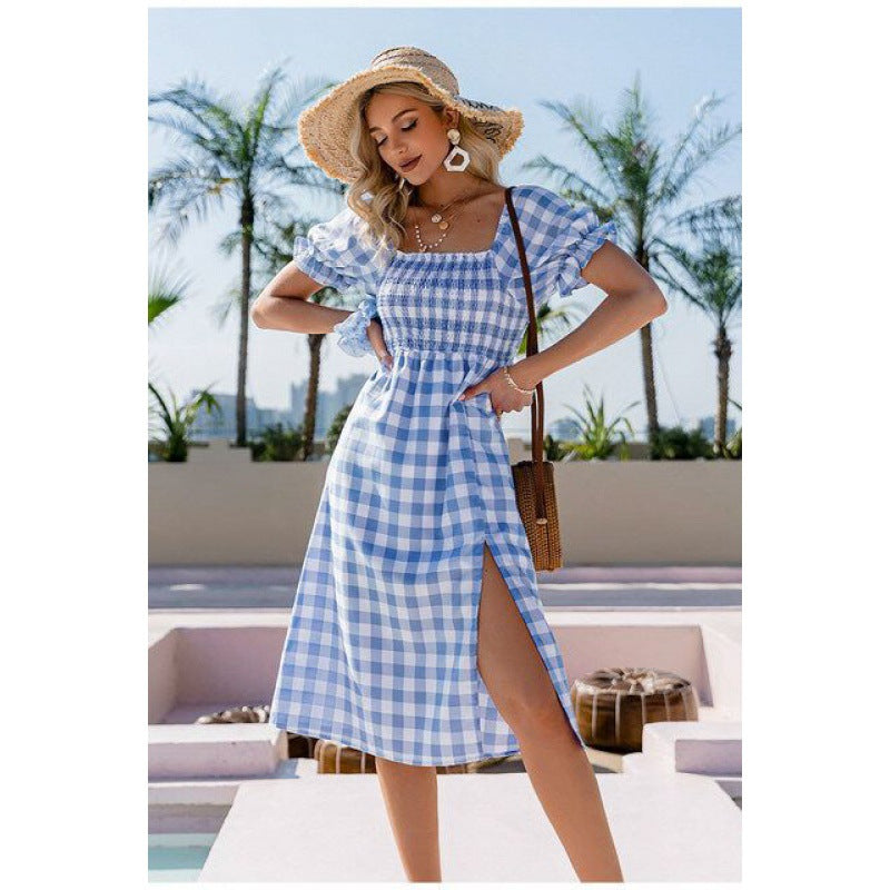 Robe midi pour femme avec un joli motif à carreaux et une fente sur le côté Levoire