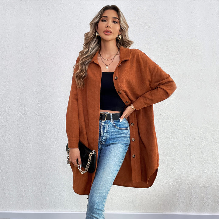 Chemise veste à manches longues pour femmes en tissu cord soft avec patte de boutonnage Levoire