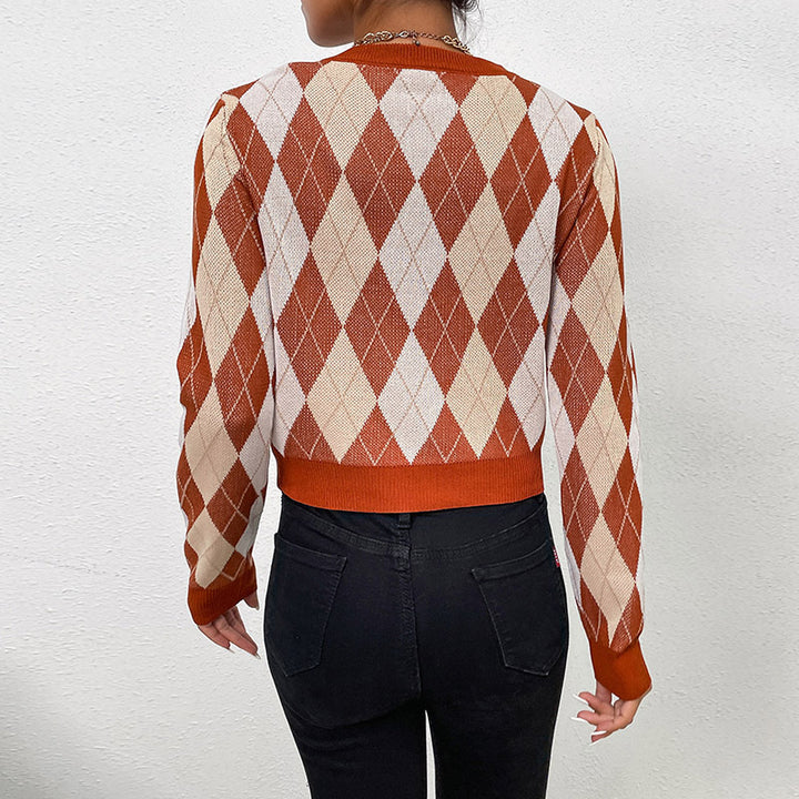 Pull en tricot à la mode pour femme avec motif en losange et coupe décontractée Levoire