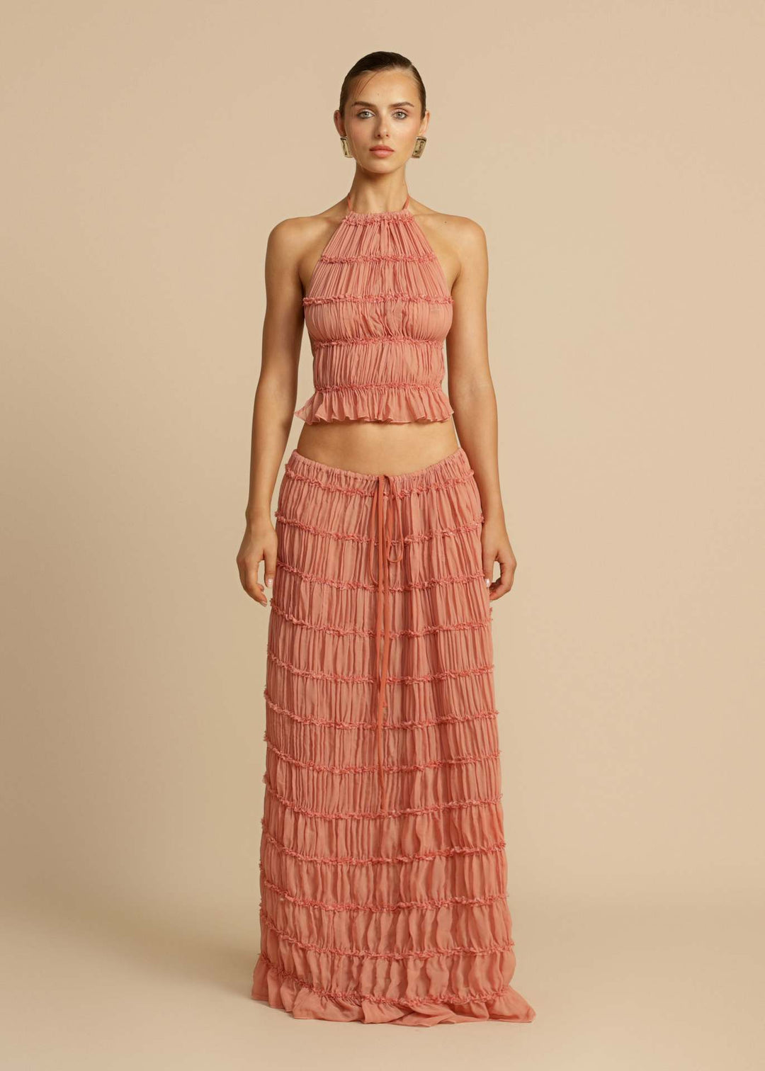 Robe maxi pour femme avec corsage froncé et découpe élégante à la taille Levoire
