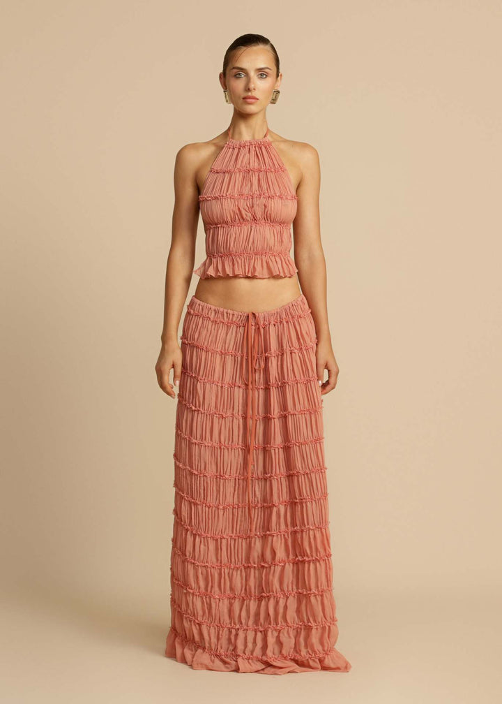 Robe maxi pour femme avec corsage froncé et découpe élégante à la taille Levoire