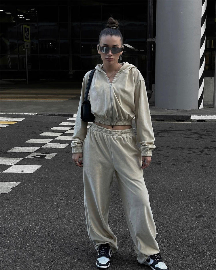 Levoire | Confortable Sweat à Capuche Ensemble Pantalon Ajusté Abricot
