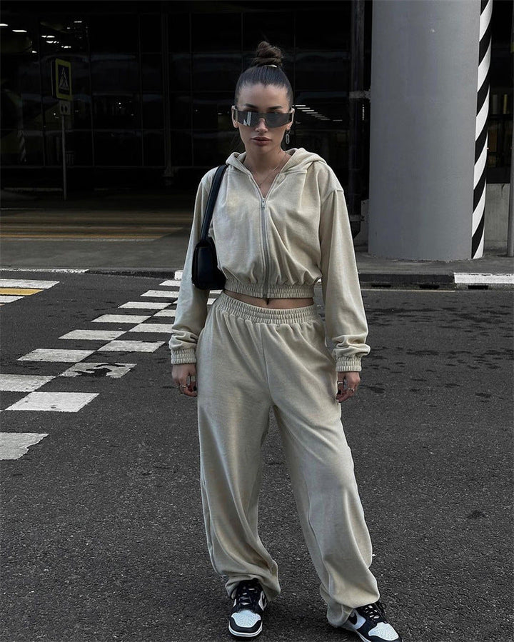 Levoire | Confortable Sweat à Capuche Ensemble Pantalon Ajusté Abricot