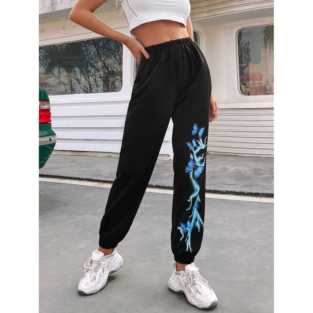 Pantalons de jogging décontractés pour femmes avec un design coloré de papillons et d'éclairs Levoire