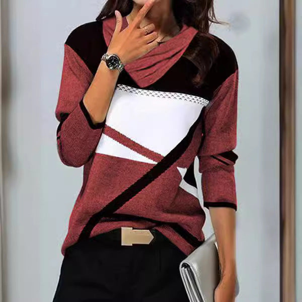 Levoire | T-shirt longue à manches longues plissée imprimée à col en V tendance