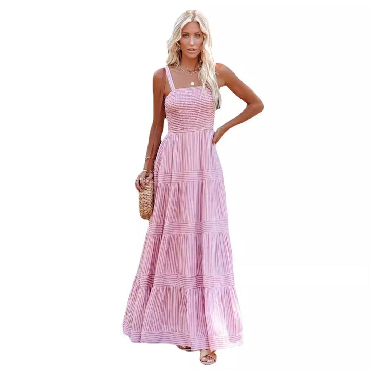 Robe maxi longue pour femme, légèrement évasée, avec fronces et bretelles spaghetti Levoire