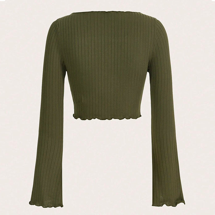 Chemise longue à manches longues pour femmes, cropped, avec ourlet asymétrique et détails de volants élégants Levoire
