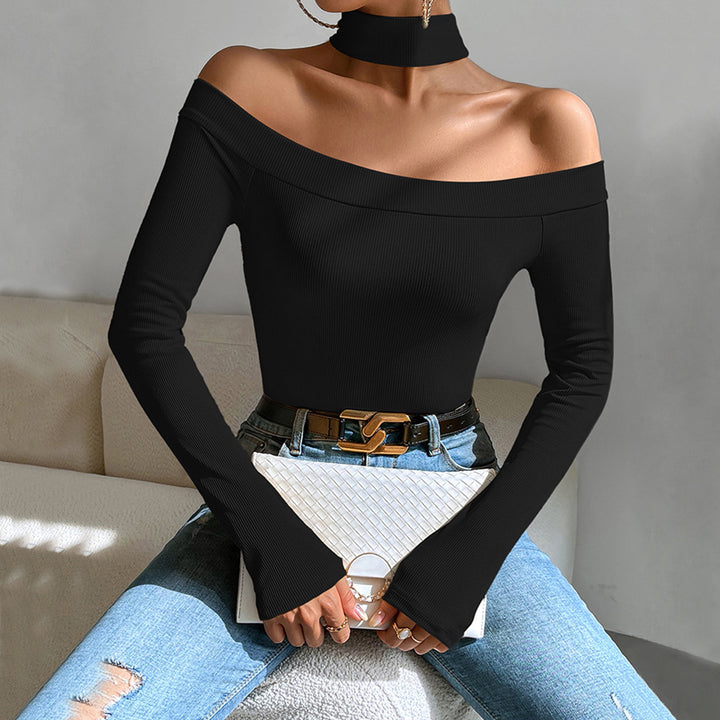 T-shirt à manches longues décolleté avec design élégant en nœud pour femmes Levoire