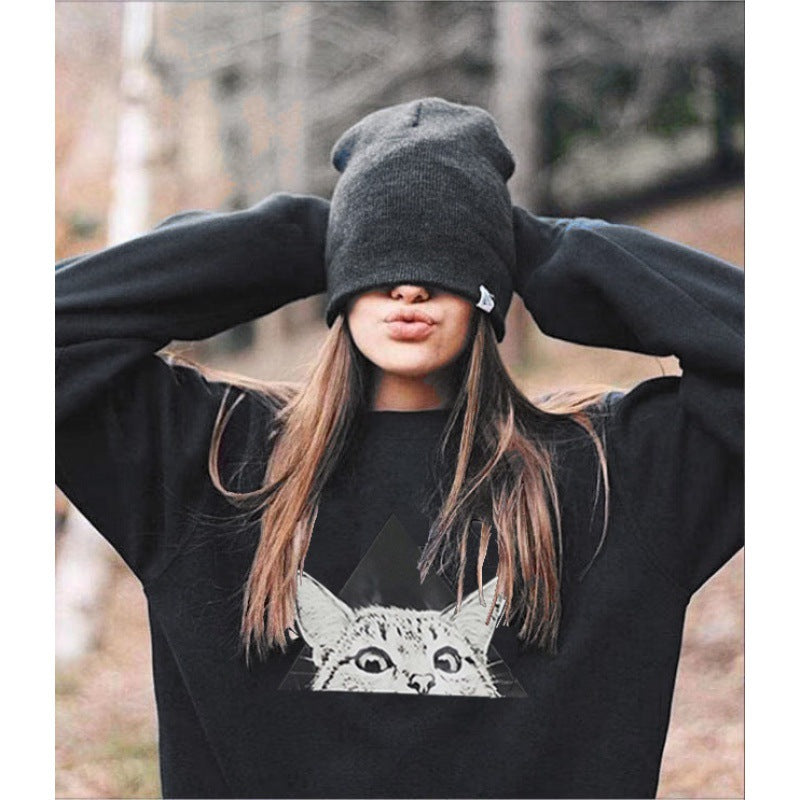 Sweat-shirt féminin avec motif de chat et design géométrique créatif Levoire