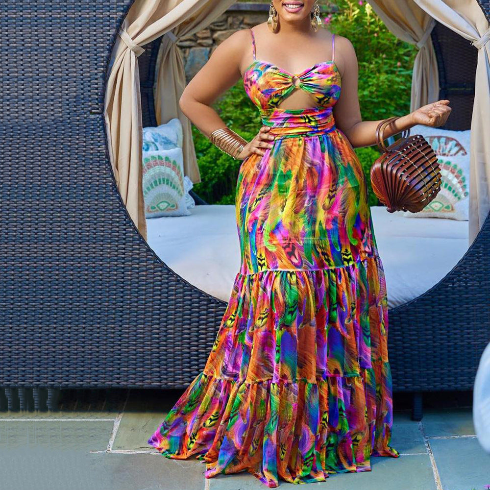 Levoire | Robe Maxi à Imprimé Élégant avec Dos Dégagé