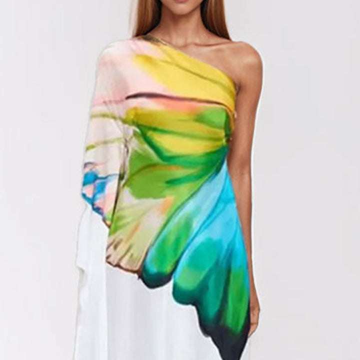 Robe maxi pour femme avec design asymétrique et dégradé de couleurs artistique Levoire