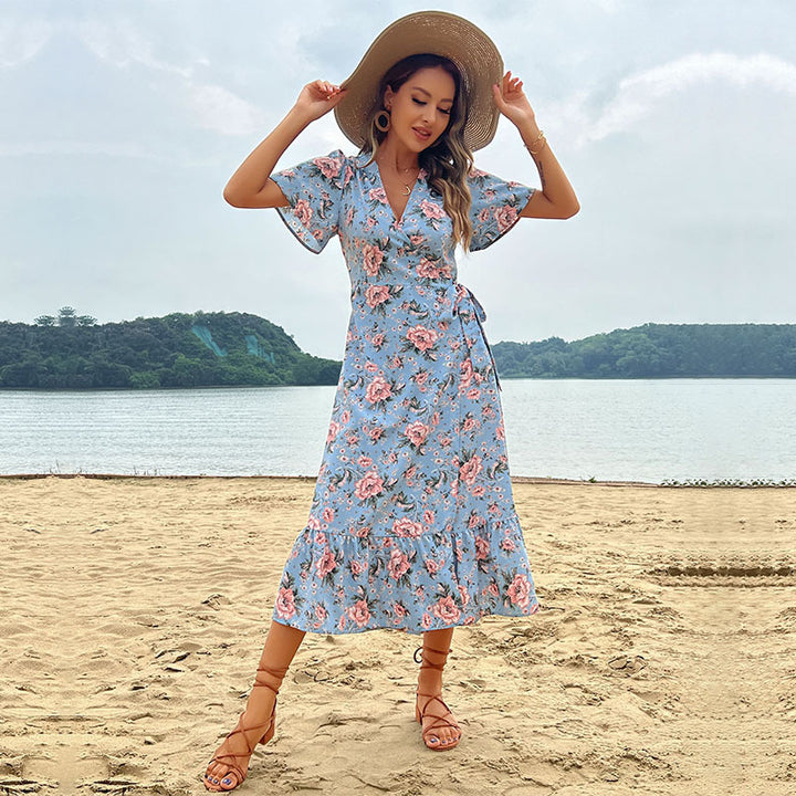 Robe Maxi Romantique pour Femmes avec Design Floral et Ourlet Volant Levoire