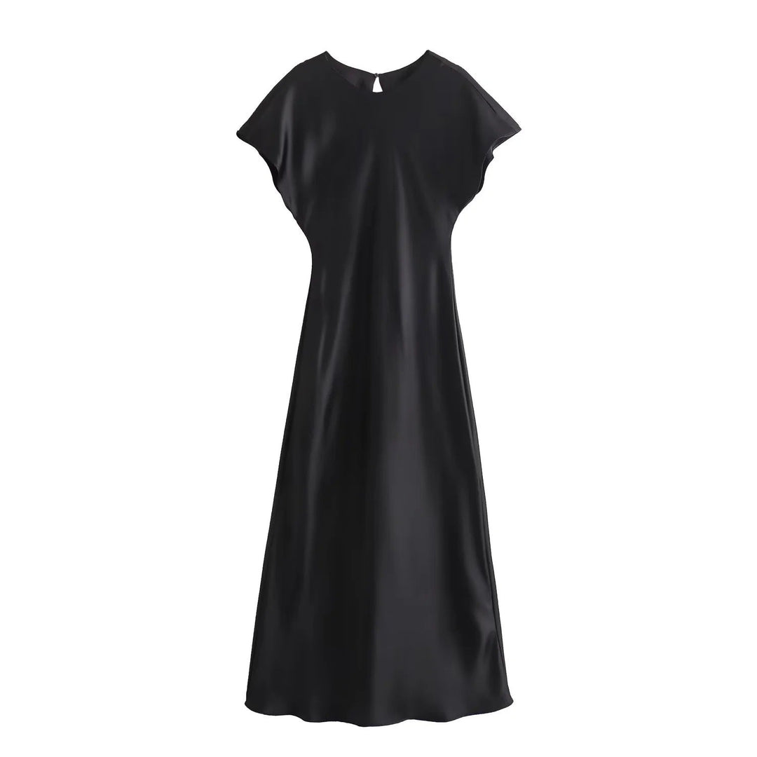 Levoire | Éblouissante robe midi sans manches à finition satinée noir