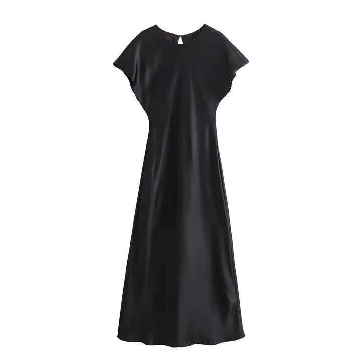 Levoire | Éblouissante robe midi sans manches à finition satinée noir