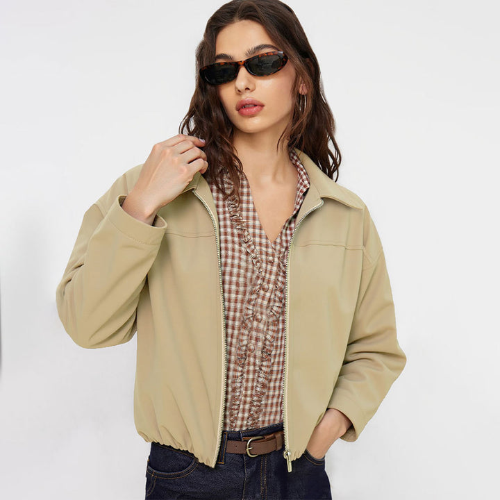 Veste courte décontractée pour femmes avec des poignets élastiques et une fermeture éclair tendance Levoire