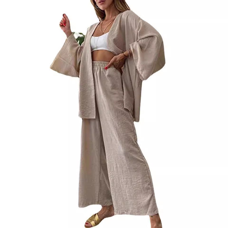 Ensemble de détente décontracté pour femmes avec des manches larges et une taille élastique Levoire