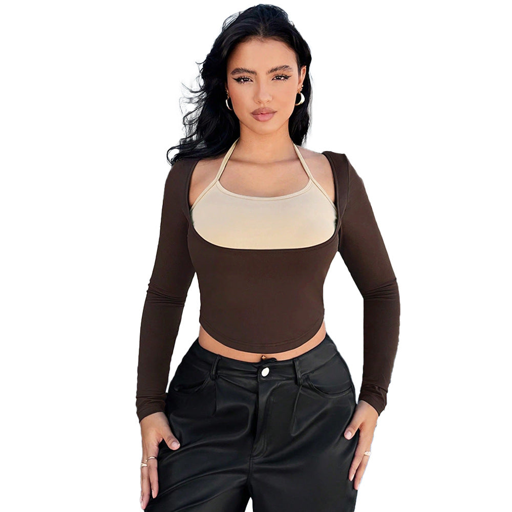 Top court à manches longues tendance pour femmes avec look bustier intégré Levoire