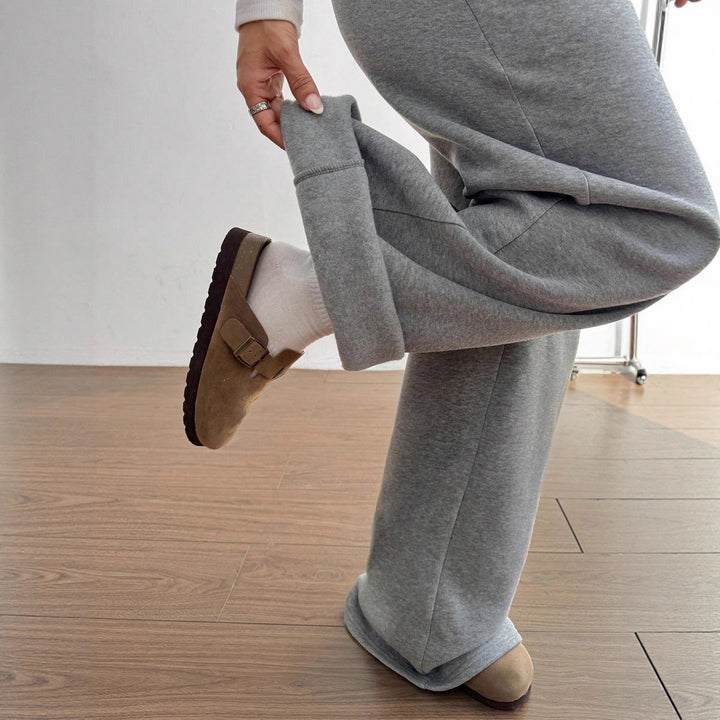 Pantalons décontractés larges pour femmes en mélange de coton avec taille élastique et cordon de serrage Levoire