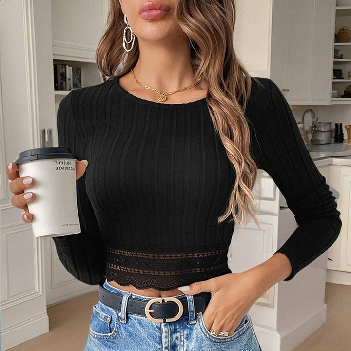 Femme cropped manches longues avec des accents de dentelle intriqués Levoire
