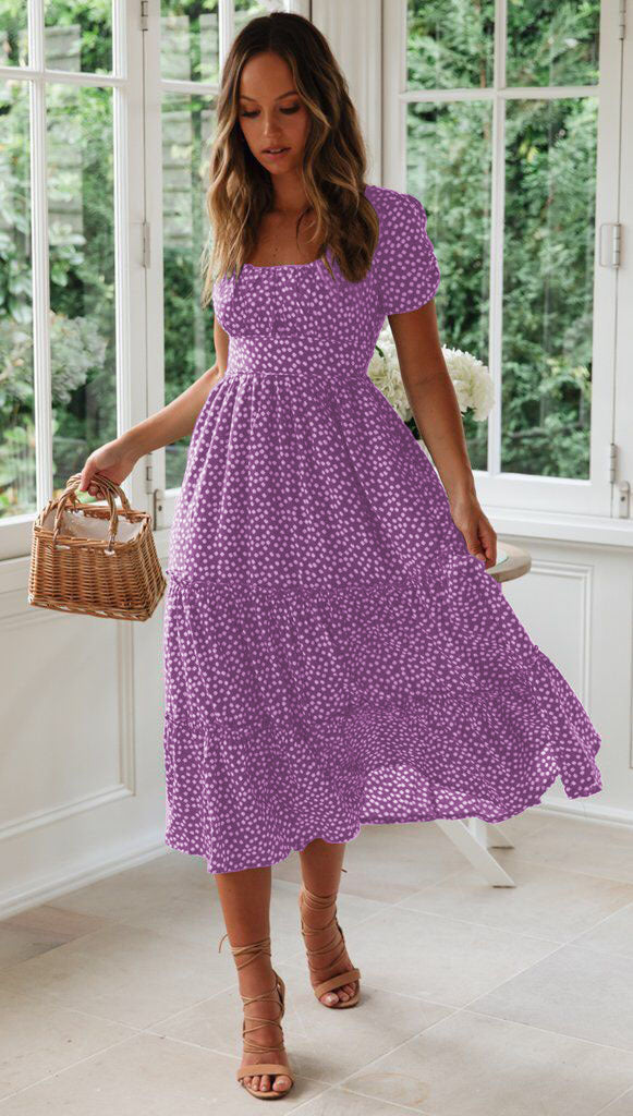 Levoire | Robe à fleurs Col carré Manches bouffantes Lila