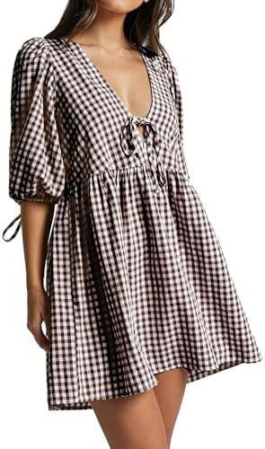 Robe décontractée pour femmes avec un col en V et des manches bouffantes Levoire